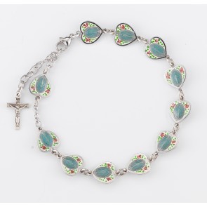 Sterling Silver Cloisonne Enameled Miraculous Heart Rosary Bracelet 10mm
