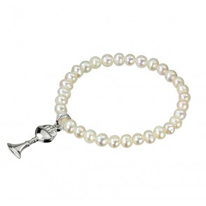 Freshwater Pearl 4mm Strech Bracelet w/Sterling Silver Plated Chalice- 3801-Bxd