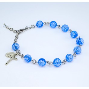 Blue Flower Venetian Glass Sterling Silver Rosary Bracelet 8mm