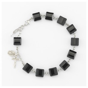 Jet Multi-Faceted  Square Finest Austrian Crystal Rosary Bracelet 10mm