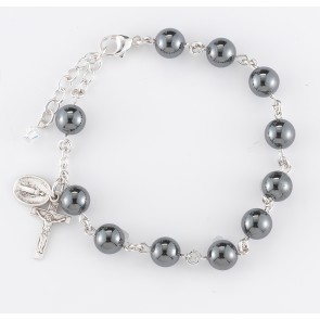 Genuine Hematite Round Sterling Silver Rosary Bracelet 8mm