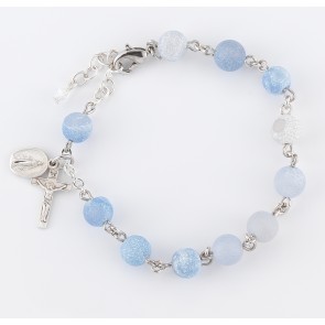 8mm Round Weathered Blue Agate Rosary Bracelet w/S1802+S1114 Bxd LIMITED QUANTITY