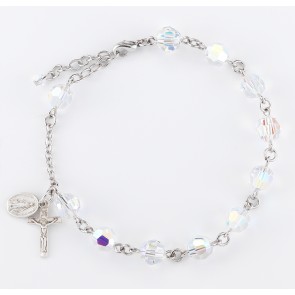 8mm Finest Crystal (AB) Rosary Bracelet w/Sterling Medals-Bxd
