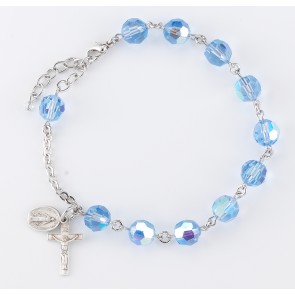 8mm Finest Light Sapphire Rosary Bracelet w/Sterling Silver Mirac & Cfx-Bxd