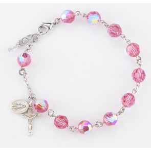 8mm Finest Pink Rosary Bracelet w/Sterling Silver Mirac & Cfx-Bxd