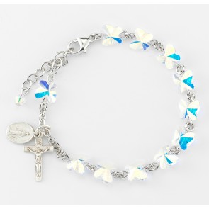 Finest Austrian Crystal Butterfly Shaped Sterling Silver Rosary Bracelet 8mm