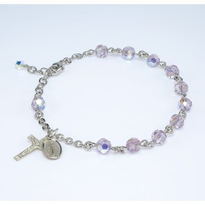 Finest Austrian Crystal Light Amethyst Round Shaped Sterling Silver Rosary Bracelet 6mm