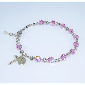 Sterling Silver Rosary Bracelet Created with 6mm Finest Austrian Crystal Light Rose Beads by HMH