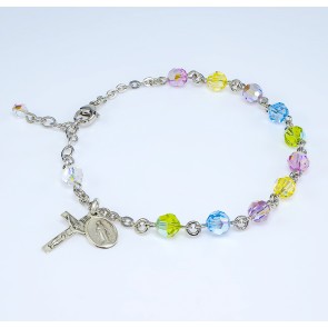 Finest Austrian Crystal Multi Color Round Shaped Sterling Silver Rosary Bracelet 6mm