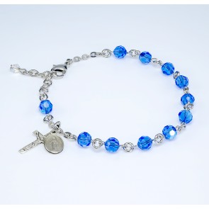 6mm Finest Sapphire Rosary Bracelet w/Sterling Medals-Bxd