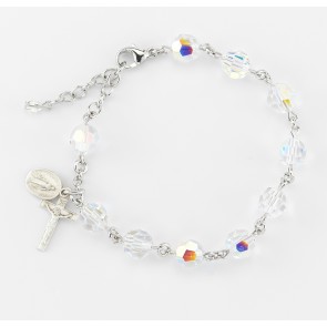 Finest Austrian Crystal Aurora Multi-Faceted Sterling Silver Rosary Bracelet 8mm