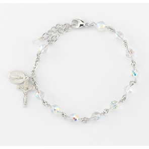 Finest Austrian Crystal Aurora Multi-Faceted Sterling Silver Rosary Bracelet 6mm