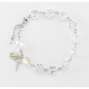 Finest Austrian Crystal Aurora Round Faceted Sterling Silver Rosary Bracelet 10mm