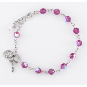 6mm Finest Fuschia Rosary Bracelet w/Silver Ox Medals-Bxd