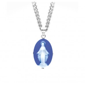 Dark Blue Sterling Silver Cameo Miraculous Medal 