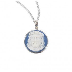 Light Blue Head of Christ Cameo Medal
