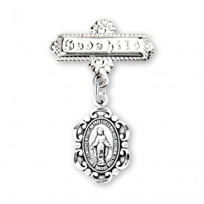 Sterling Silver Small Baroque Miraculous W/ Godchild Pin-Bxd