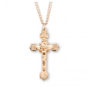 16kt Gold Over Sterling Silver IHS Rosary Crucifix w/24" Ch-Bxd