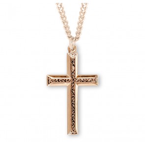 Gold Over Sterling Silver Cross with Black Enamel 