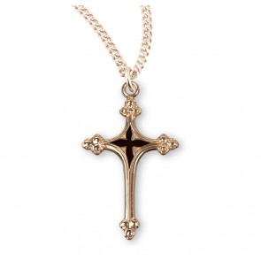 Gold Over Sterling Silver Cross with Blue Enameled Center 