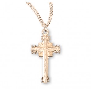 Gold Over Sterling Silver  Flare    Tipped Cross with a Scrolled Center