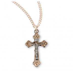 Flare Tipped Gold Over Sterling Silver Two Tone Crucifix