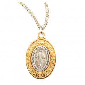 Sterling Silver Miraculous Medal w/Gold Over Sterling Fancy Setting-*18" Ch-Bxd