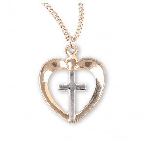 Two-tone Gold Over Sterling Silver Heart with Cross 