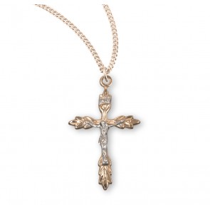 Gold Over Sterling Silver Two Tone Wheat Crucifix