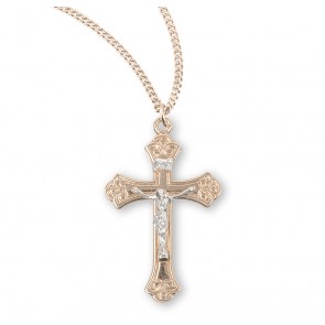 Swirled Gold Over Sterling Silver Two Toned Crucifix