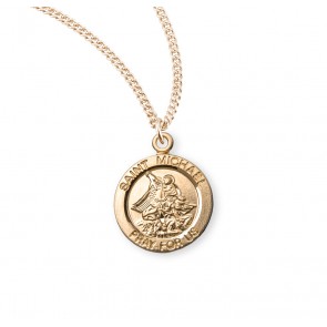 Patron Saint Michael Round Gold Over Sterling Silver Medal 