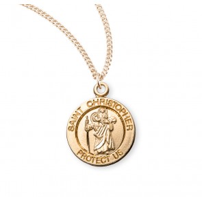 Patron Saint Christopher Round Gold Over Sterling Silver Medal 