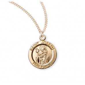 Patron Saint Joseph Round Gold Over Sterling Silver Medal 