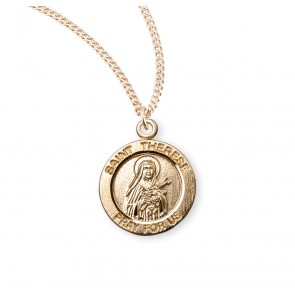 Patron Saint Therese of Lisieux Round Gold Over Sterling Silver Medal