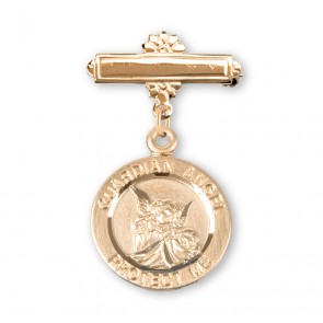 Gold Over Sterling Silver Baby Guardian Angel Medal on a Bar Pin