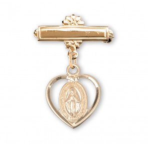Gold Over Sterling Baby Miraculous Medal on a Bar Pin