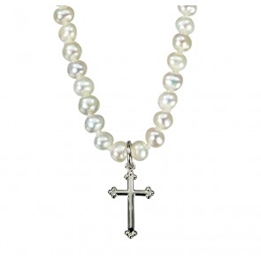 Freshwater Pearl Necklace with Sterling Silver Cross