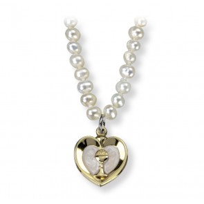 Freshwater Pearl Necklace with a Gold Over Sterling Silver First Communion Chalice Pendant