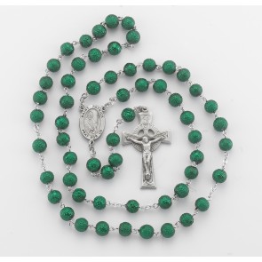 6mm Round green bead New England pewter St. Patrick Rosary with center and crucifix  (325/3827)-Bxd