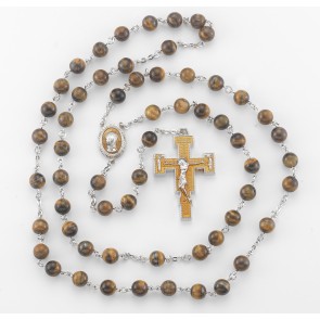 8mm Round tiger eye bead New England pewter rosary with center and crucifix-(P368Y)(P715Y)-BXD