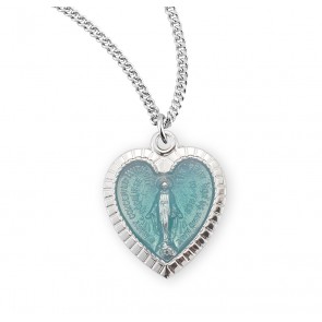 Sterling Silver Enameled Heart Shaped Miraculous Medal