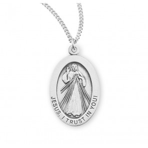 Divine Mercy Oval Sterling Silver Medal 