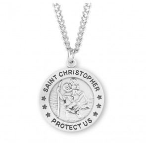 St. Christopher 1" Round Sterling Silver Medal on a 24" Ch-Bxd