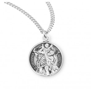 St. Christopher 15/16" Round Sterling Silver Medal with HighRes Image w/ 18" Ch-Bxd
