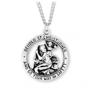 Sterling Silver St. Christopher 1" Round Medal W/ Pierced Out Figure-24" Ch-Bxd
