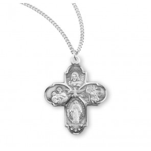 Sterling Silver 4 Way medal w/Holy Spirit 18" Ch-Bxd