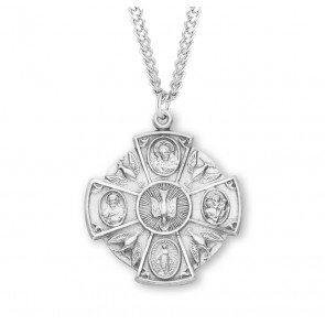 Sterling Silver Lrg Rd 4-Way W/ Holy Spirit- 24" Ch-Bxd