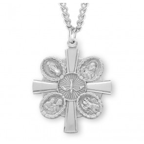 Sterling Silver 4-Way Cross W/ Holy Spirit-24" Ch-Bxd
