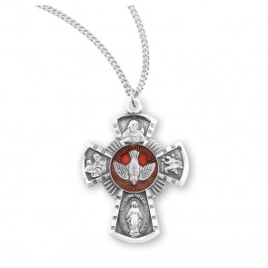 Sterling Silver Red Enameled  4-Way Medal
