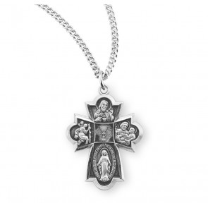 Sterling Silver Communion 4-Way Medal 18" Ch-Bxd